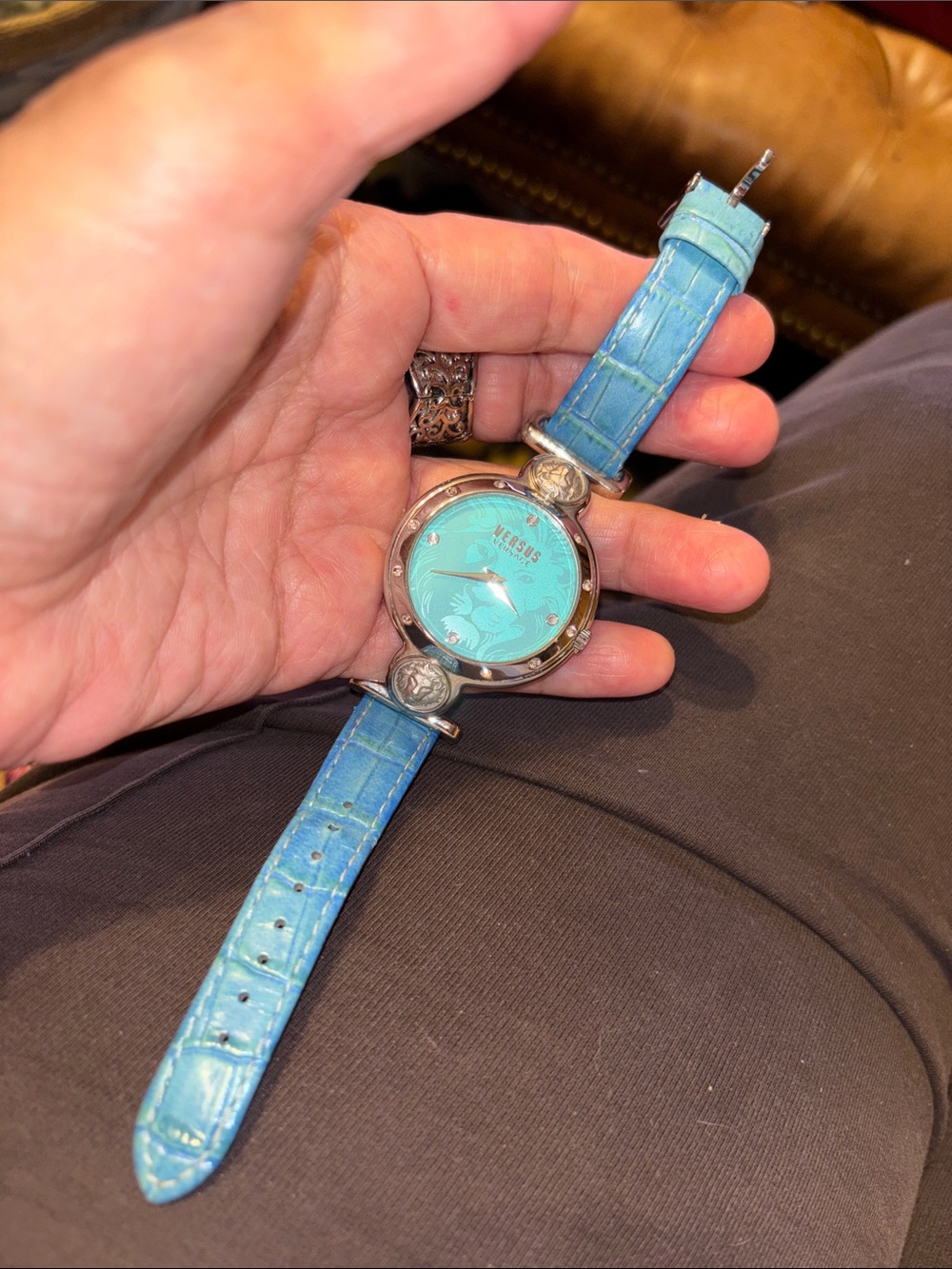 Versace Turquoise Dial Women’s Watch with Blue Leather Strap